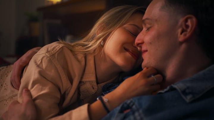 Tender Moments Shared In Intimate Evening Embrace