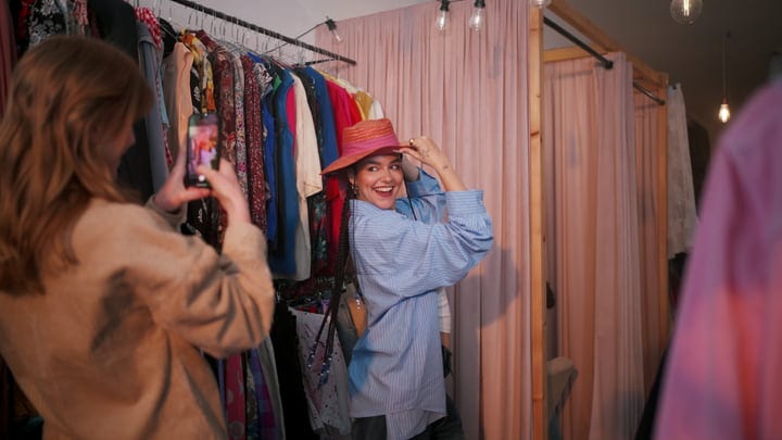 Joyful Friends Capture Memories In Trendy Boutique