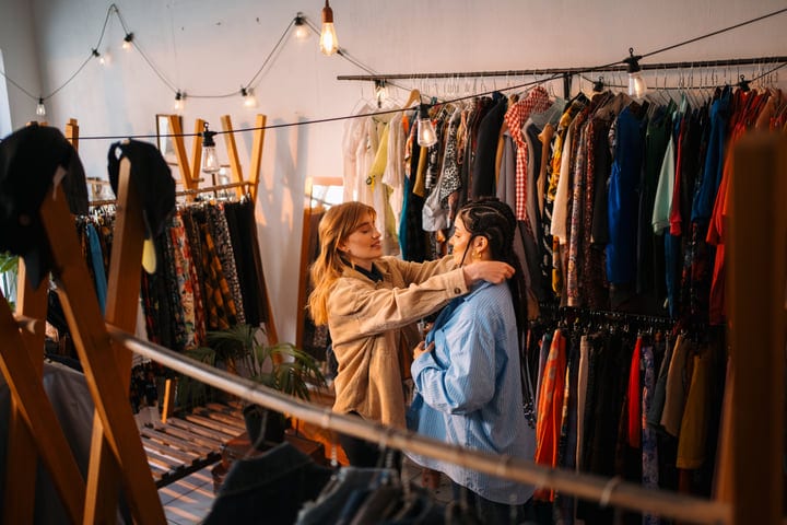 Friends Share Fashion Tips In Cozy Boutique Setting