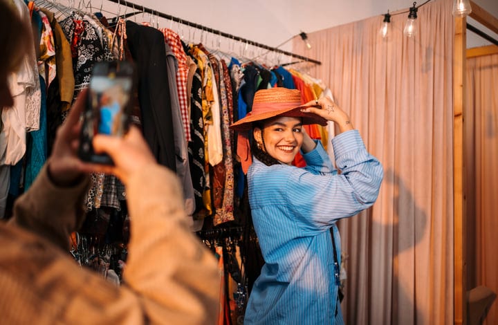 Joyful Moments Captured While Trying On New Hats
