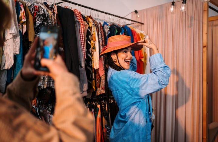 Joyful Moment Captured While Shopping In A Boutique