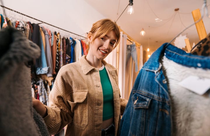 Young Shopper Delighted By Chic Finds In Boutique