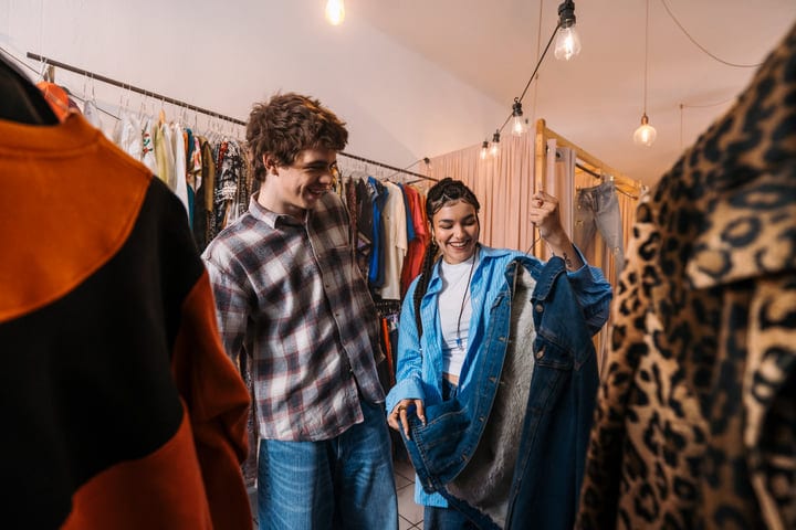Two Friends Share A Joyful Moment In A Trendy Boutique