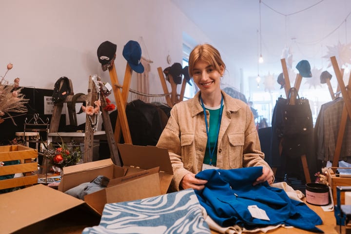 Joyful Shopper Explores Unique Finds in Boutique