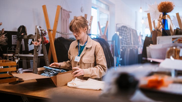 Young Shop Assistant Organizes New Arrivals In Boutique
