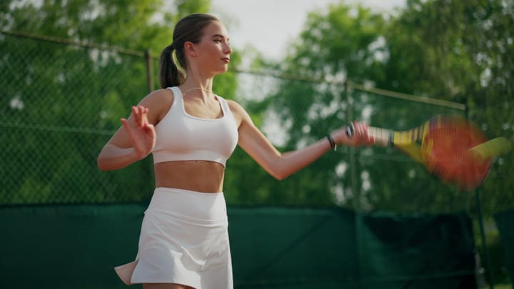 Dynamic Tennis Serve on a Sunlit Court