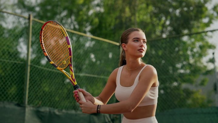 A Focused Tennis Player Preparing For The Perfect Serve