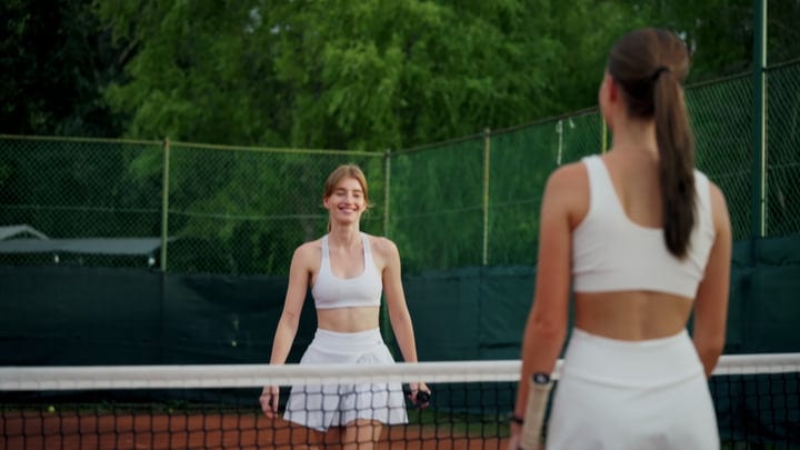 Two Women Share A Moment On The Tennis Court