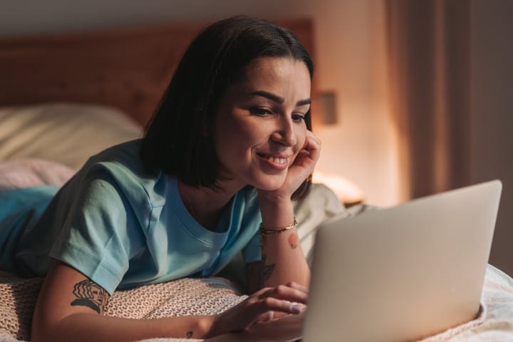 A Serene Morning: Woman's Peaceful Laptop Time