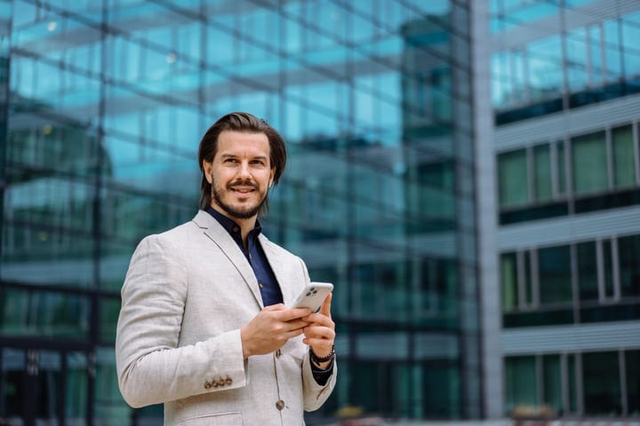 Confident Businessman Engaged in Urban Exploration